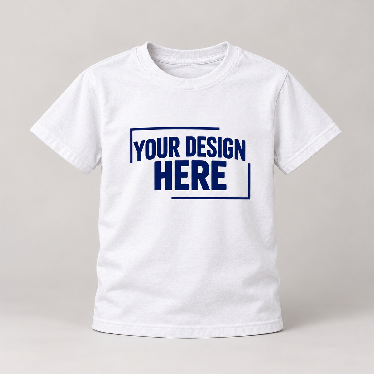 Custom white youth T-shirt with navy Your Design Here sample print